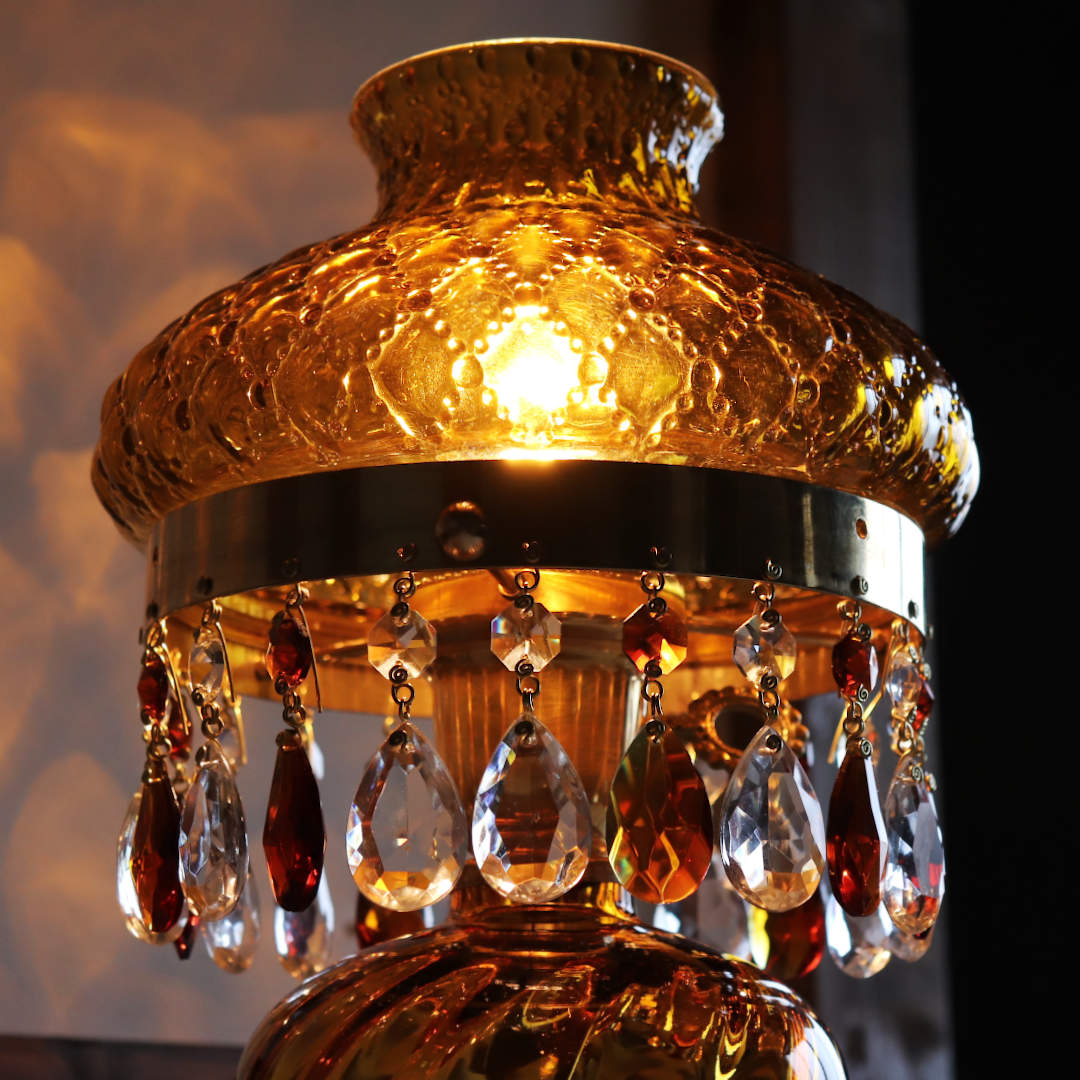 USAヴィンテージアンバーガラスシェードテーブルライト｜アンティーク