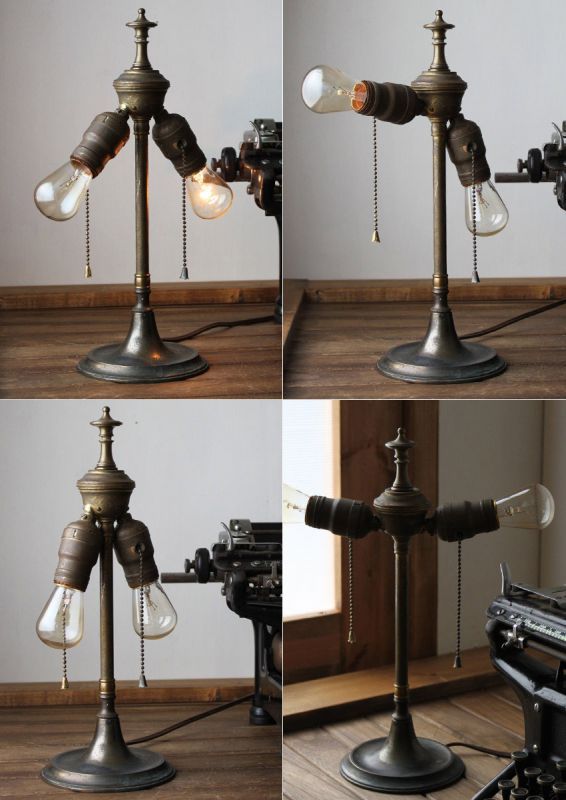 工業系卓上照明｜インダストリアル角度調整付ダブルソケット2灯デスク