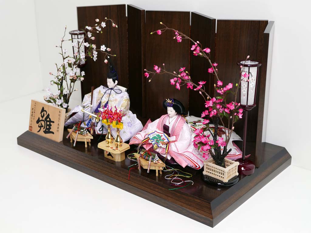 金彩白桜本着付雛人形茶塗り六曲屏風紅白梅親王飾りの通販～選ばれるお