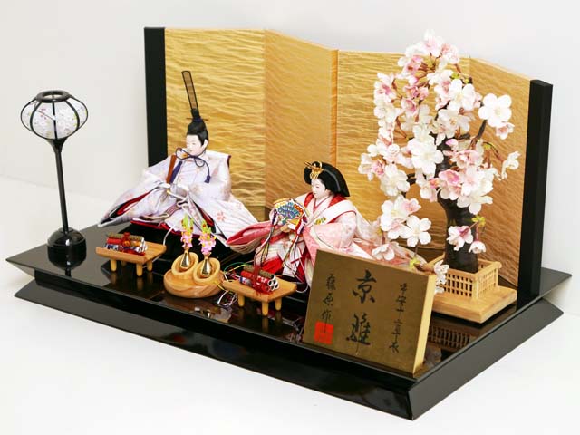 淡い桜色雛人形の四曲絹金屏風桜親王飾りの通販～選ばれるお店の雛人形