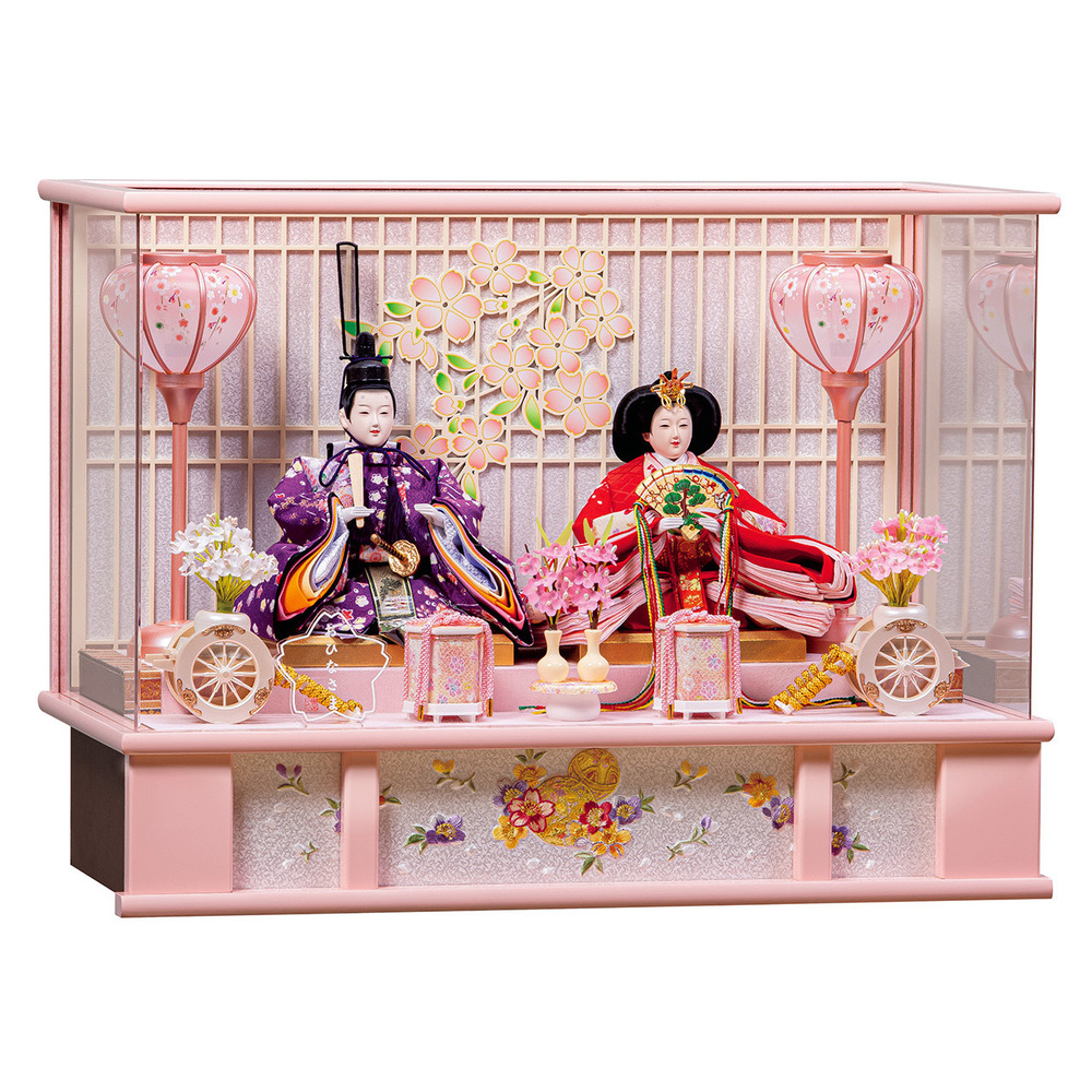 雛人形 アクリルケース飾り【P83309】 縁起の良い毬と桜がたくさん