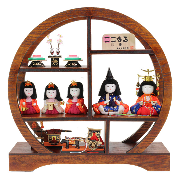 めずらしい丸型タイプ台の五人飾り | 職人手作りの【秀光人形工房】五