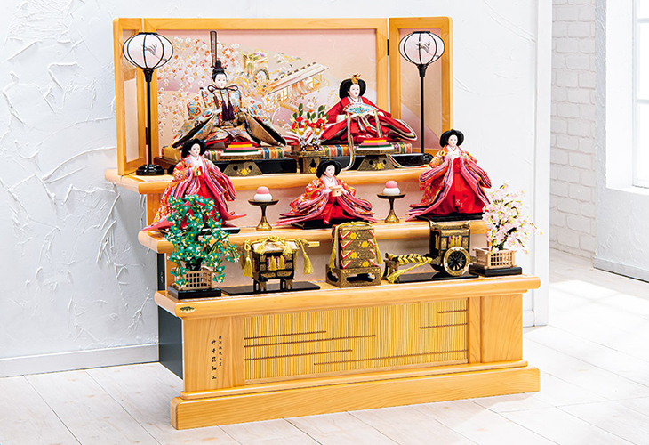 一秀作☆木目込み三段十五人収納飾りセット 【P84402】 雛人形 美しい