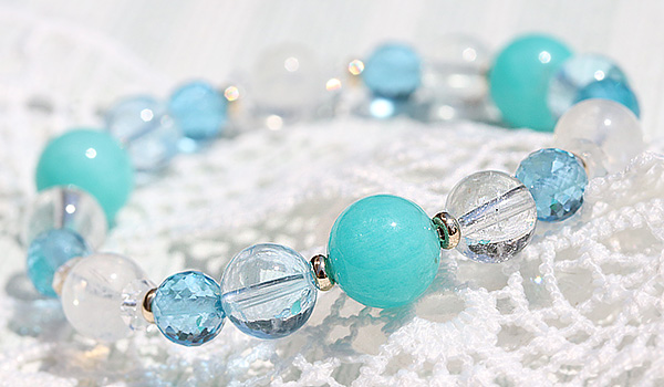 ☆]完全限定品ブレス【夢の月路】（ペルー産アマゾナイトAAA・ブルー