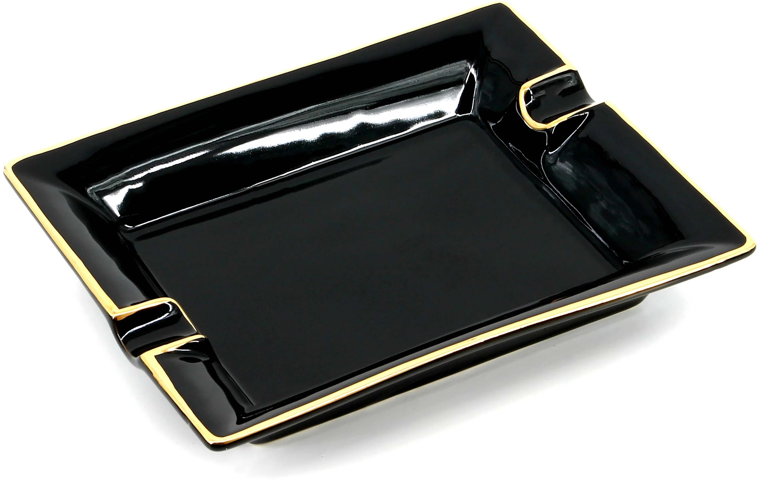 葉巻灰皿 長方形 ブラック＆ゴールド縁 | 8 レビュー | 最低価格で