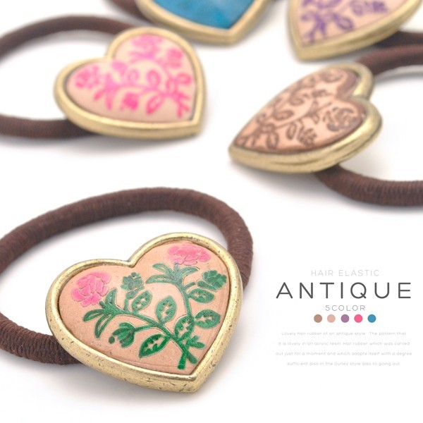 大人可愛いヘアアクセサリー】【ヘアゴム】【本革】 レトロカラーな花