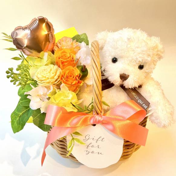 お取り寄せ オリジナルフラワー ローズブーケくまちゃん レッド【P-236