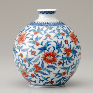 色鍋島草花更紗文花瓶｜色鍋島今右衛門窯｜今右衛門