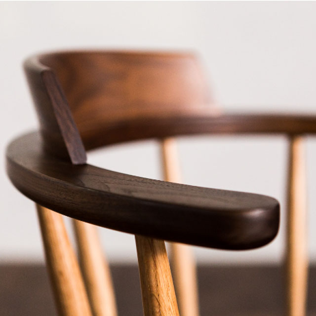 ナガノインテリア 回転ブラウンアームチェア 木製フレーム 回転チェア