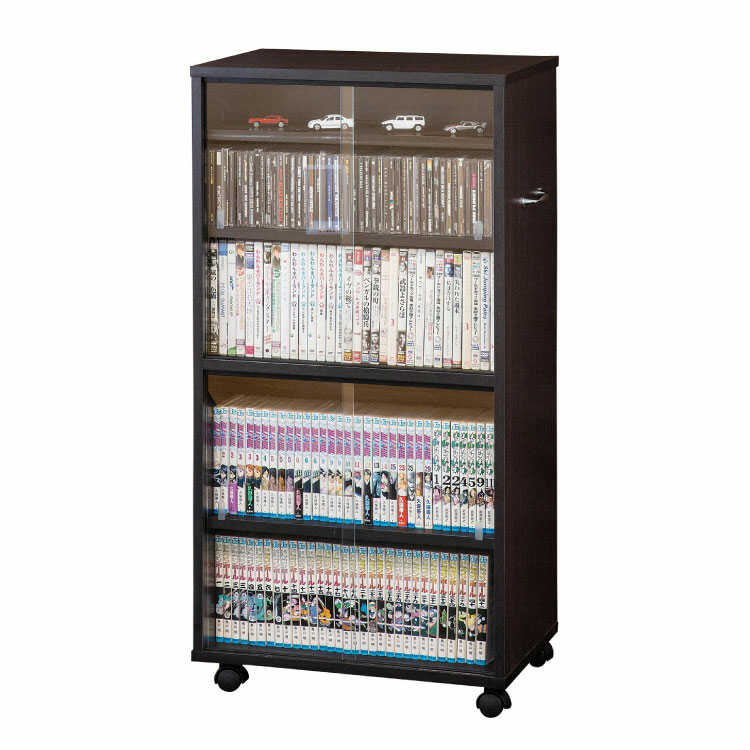 RA-3540 キャスター付きDVD＆コミック収納｜幅53cmガラス扉