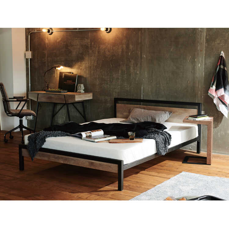 BE-3275 北欧ヴィンテージなダブルベッド｜古木柄・スチールすのこ