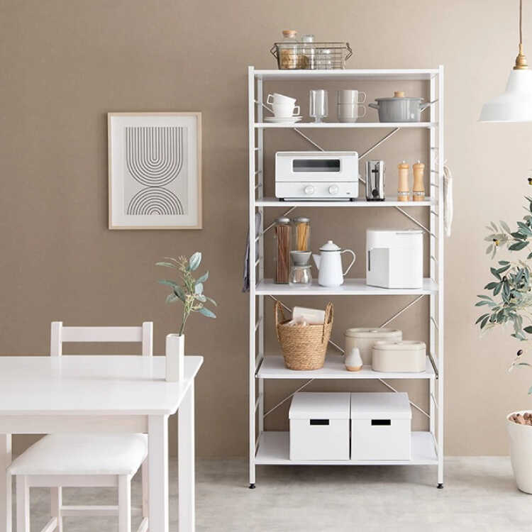 KI-2109 オープン収納棚・白ホワイト幅80cmキッチン・リビング