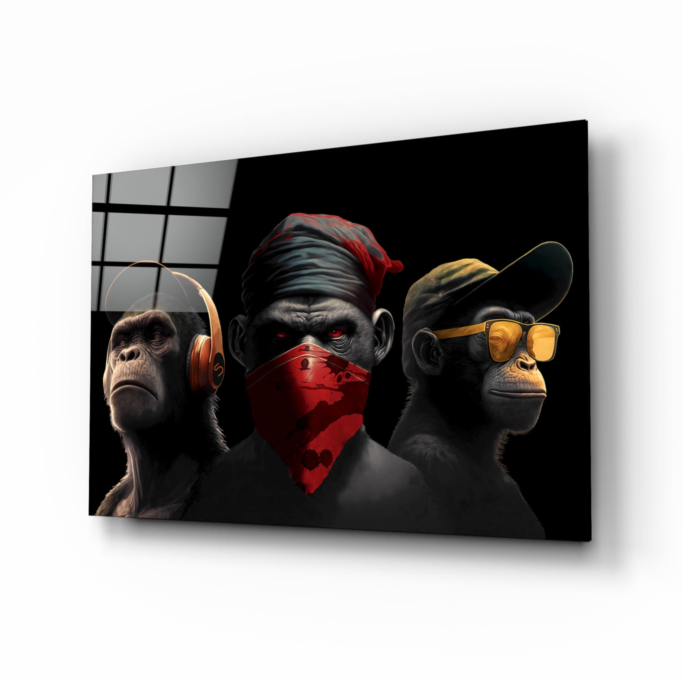 Vibrant 3 Wise Monkeys Neon Glass Art – Elevate Your Space