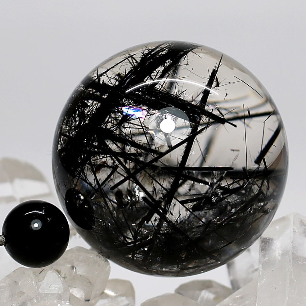 トップクォリティ]ブラックトルマリンインクォーツ丸玉/スフィア☆現品