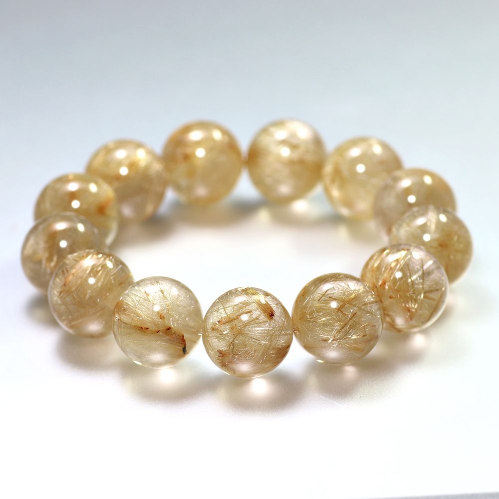 高品質]ゴールドルチルクォーツブレスレット（約17mm大玉！絹のような