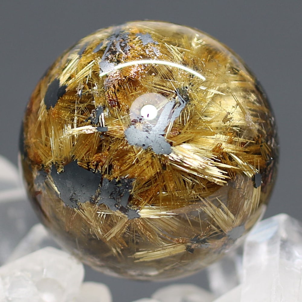 高品質]太陽放射ルチルクォーツ丸玉/スフィア☆現品動画あり - 埼玉県