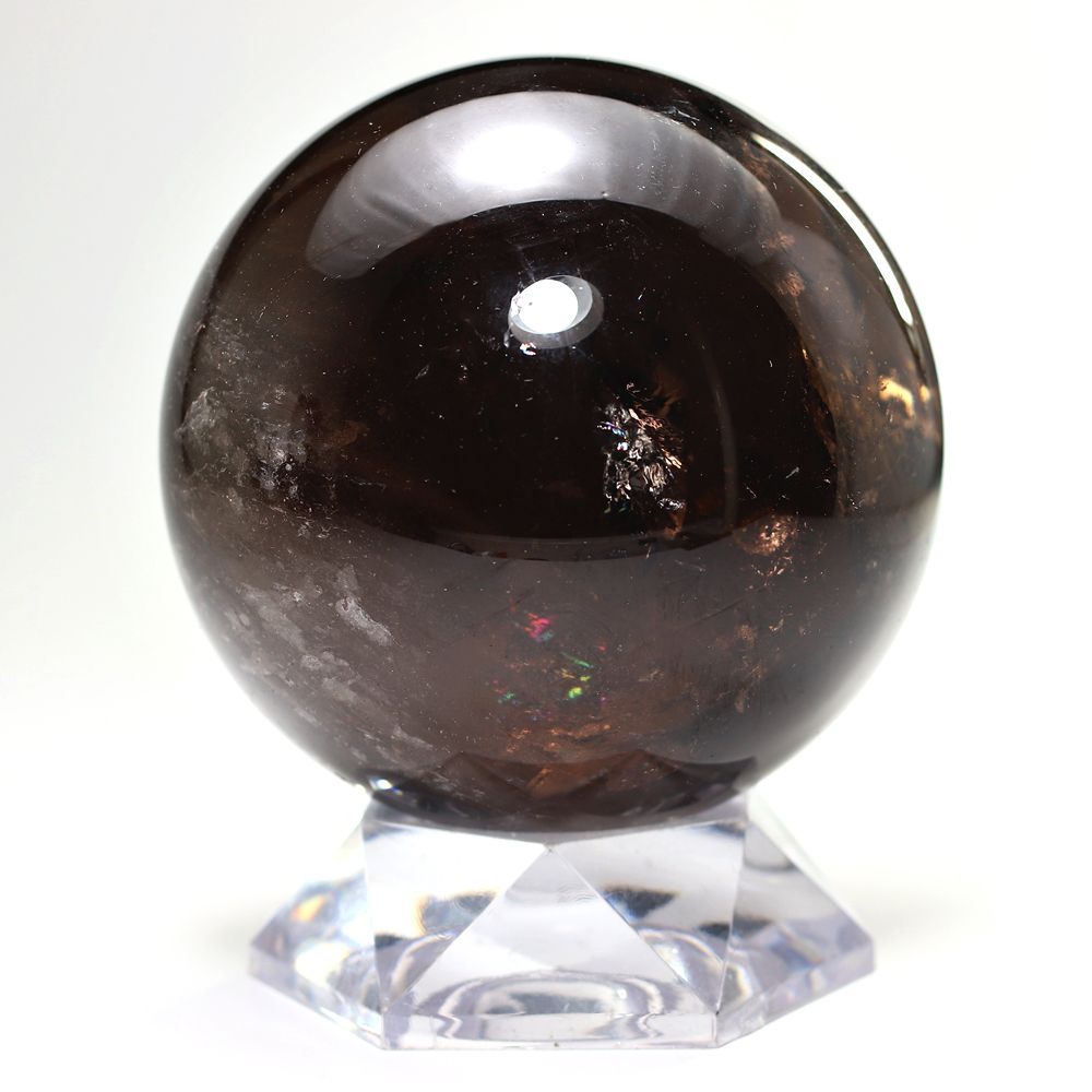 天然スモーキークォーツ丸玉/レインボー水晶スフィア（直径89.8mm