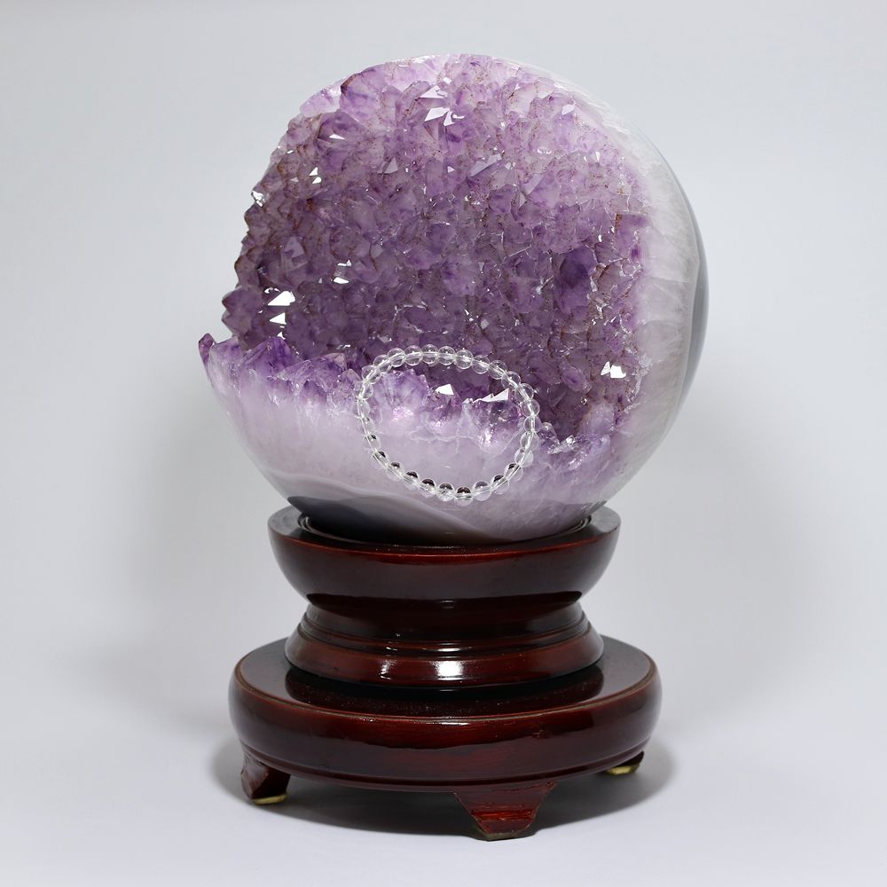 高品質]ブラジル産ラベンダーアメジストジオード/ゲーサイト混（球体