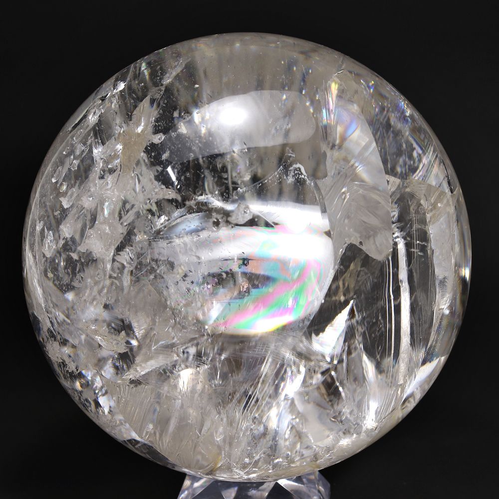 希少]超大玉レインボー水晶丸玉/スフィア（直径約180mm・専用木製台座