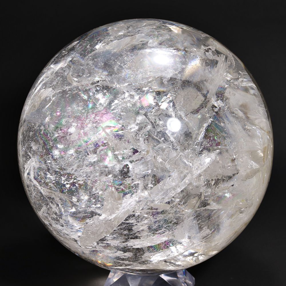 希少]超大玉レインボー水晶丸玉/スフィア（直径約180mm・専用木製台座