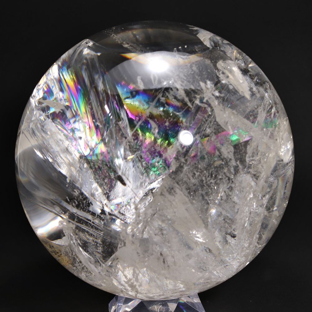 希少]超大玉レインボー水晶丸玉/スフィア（直径約180mm・専用木製台座