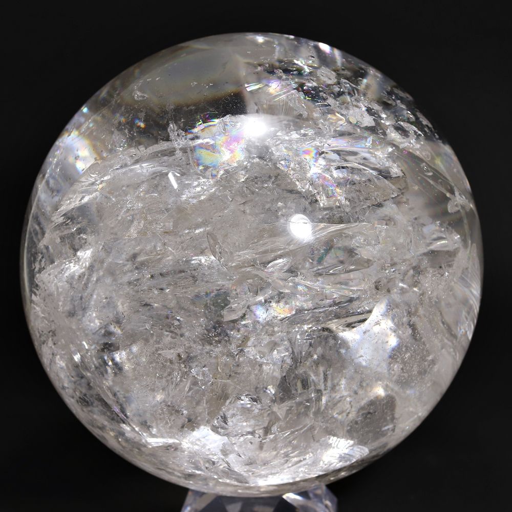 希少]超大玉レインボー水晶丸玉/スフィア（直径約180mm・専用木製台座
