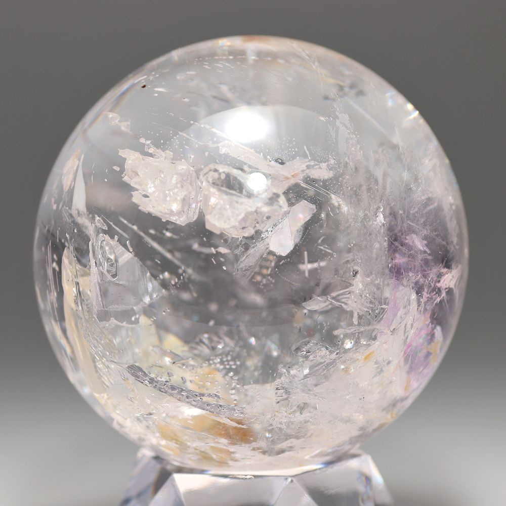 希少！]ブラジル産水入り水晶丸玉/リモナイト内包アメジスト共生