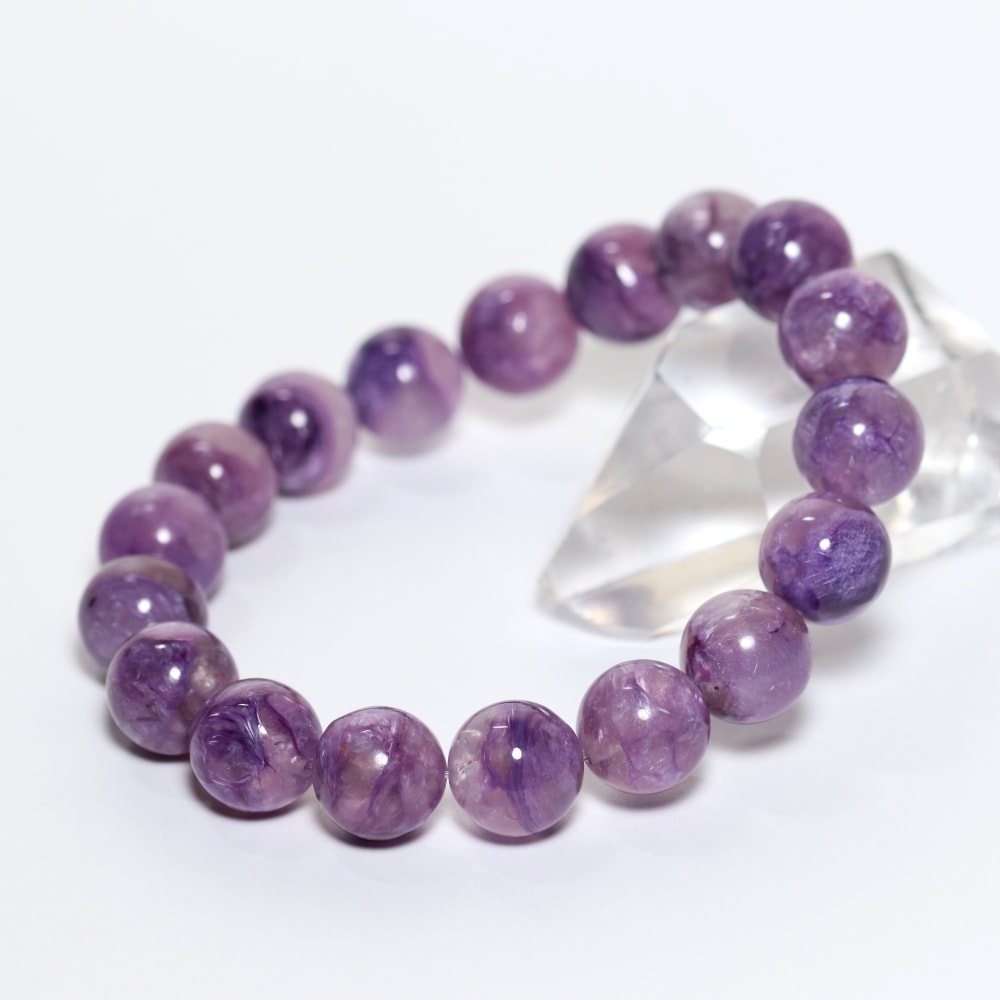 高品質]チャロアイトシリカブレスレット/エンジェルシリカ（約12mm玉