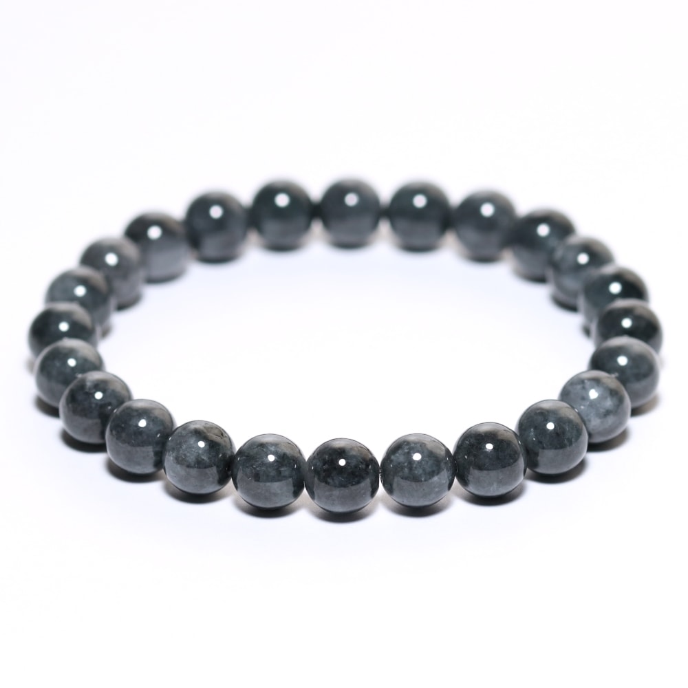 高品質]ミャンマー産天然黒翡翠ブレスレット（約8.5mm玉・グレー色