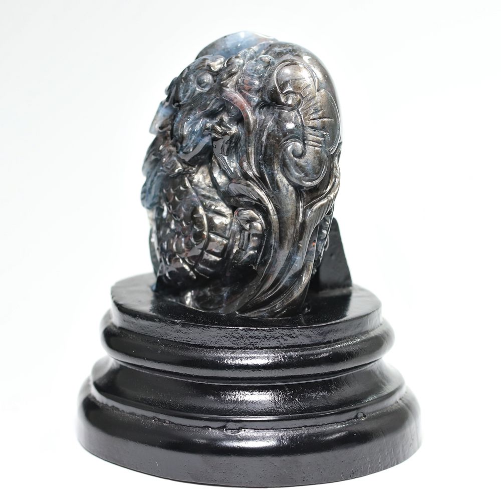 高品質]ブラジル産ブラックアクアマリン/(辰)龍彫刻（全高約89mm/専用