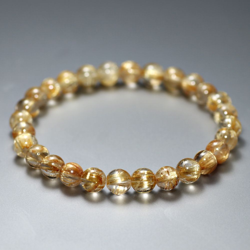 高品質]ゴールドルチルクォーツブレスレット（約7mm玉） - 埼玉県吉川