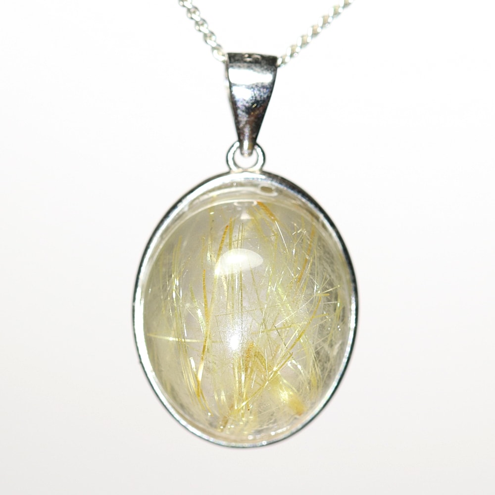 ゴールドルチルクォーツペンダントトップ（シルバー925・オーバル