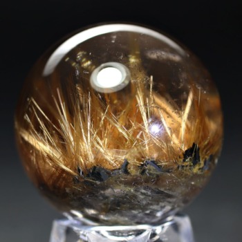 トップクォリティ]ブラジル産太陽放射ルチルクォーツ丸玉/スフィア