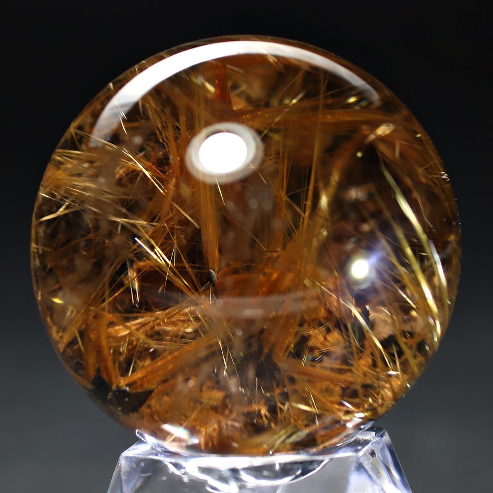 トップクォリティ]ブラジル産太陽放射ルチルクォーツ丸玉/スフィア