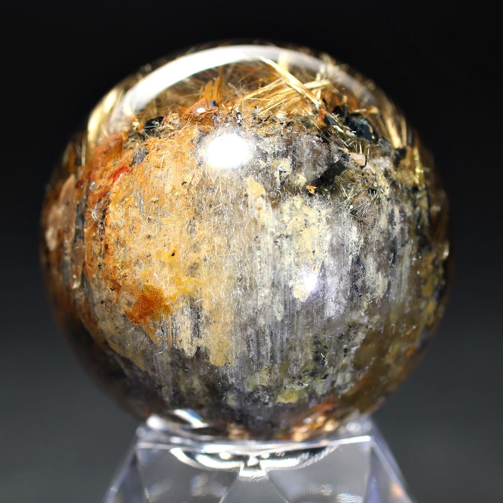 トップクォリティ]ブラジル産太陽放射ルチルクォーツ丸玉/スフィア