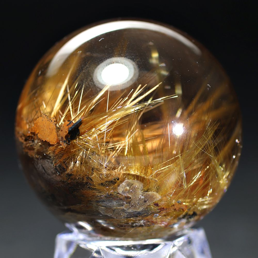 トップクォリティ]ブラジル産太陽放射ルチルクォーツ丸玉/スフィア