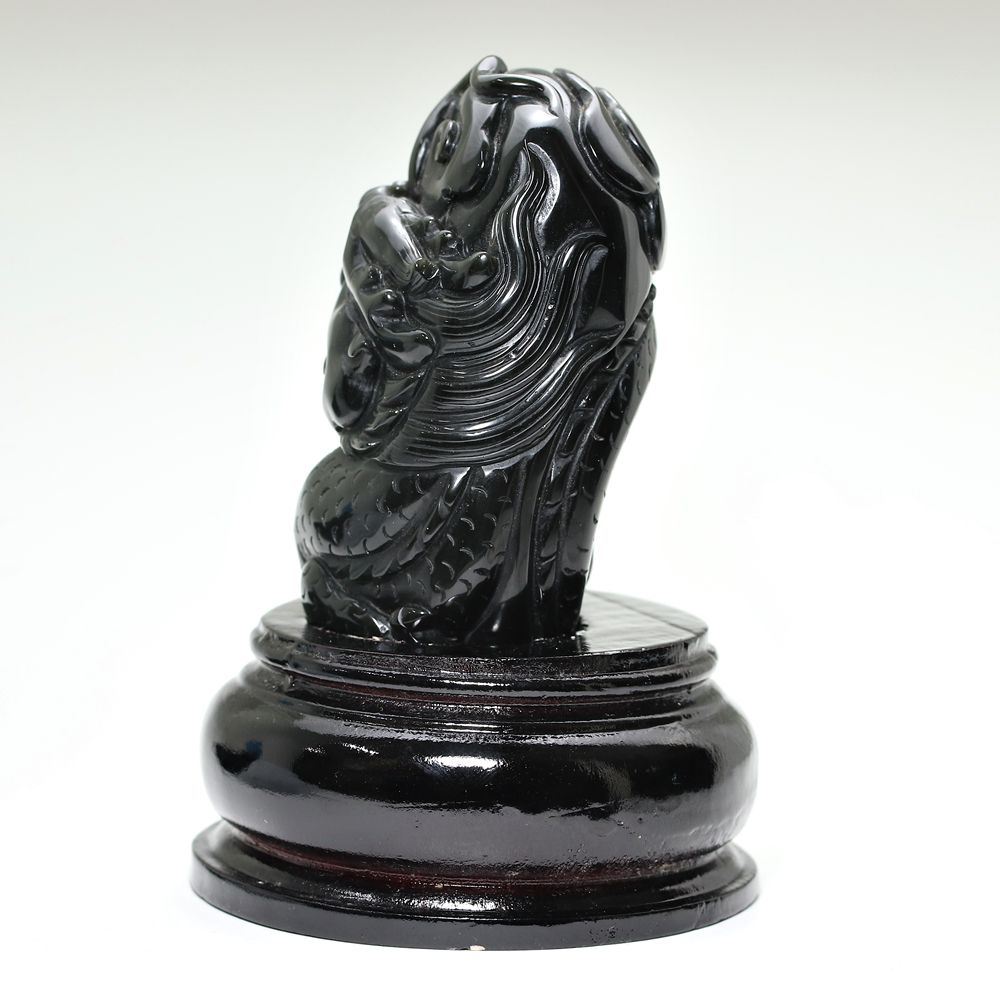 高品質]メキシコ産レインボーオブシディアン黒曜石/(辰)龍彫刻（全高約