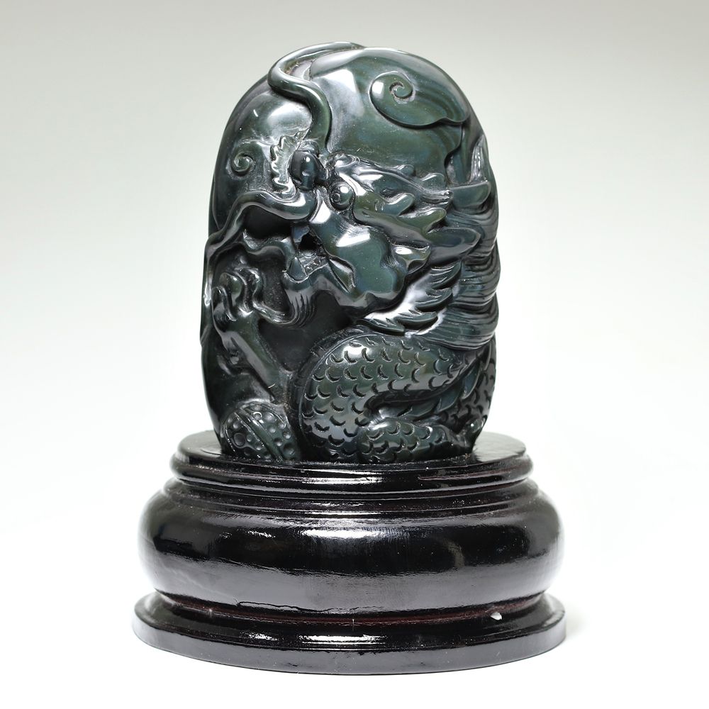 高品質]メキシコ産レインボーオブシディアン黒曜石/(辰)龍彫刻（全高約