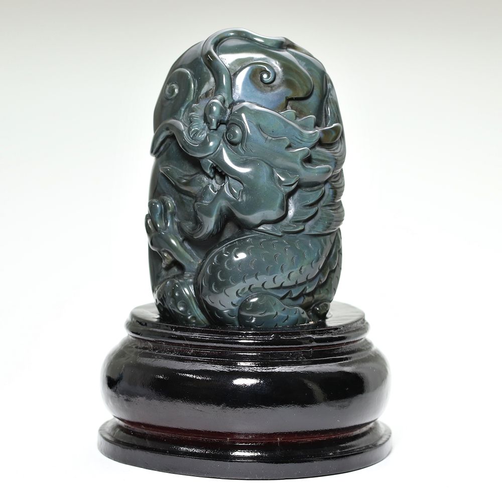 高品質]メキシコ産レインボーオブシディアン黒曜石/(辰)龍彫刻（全高約