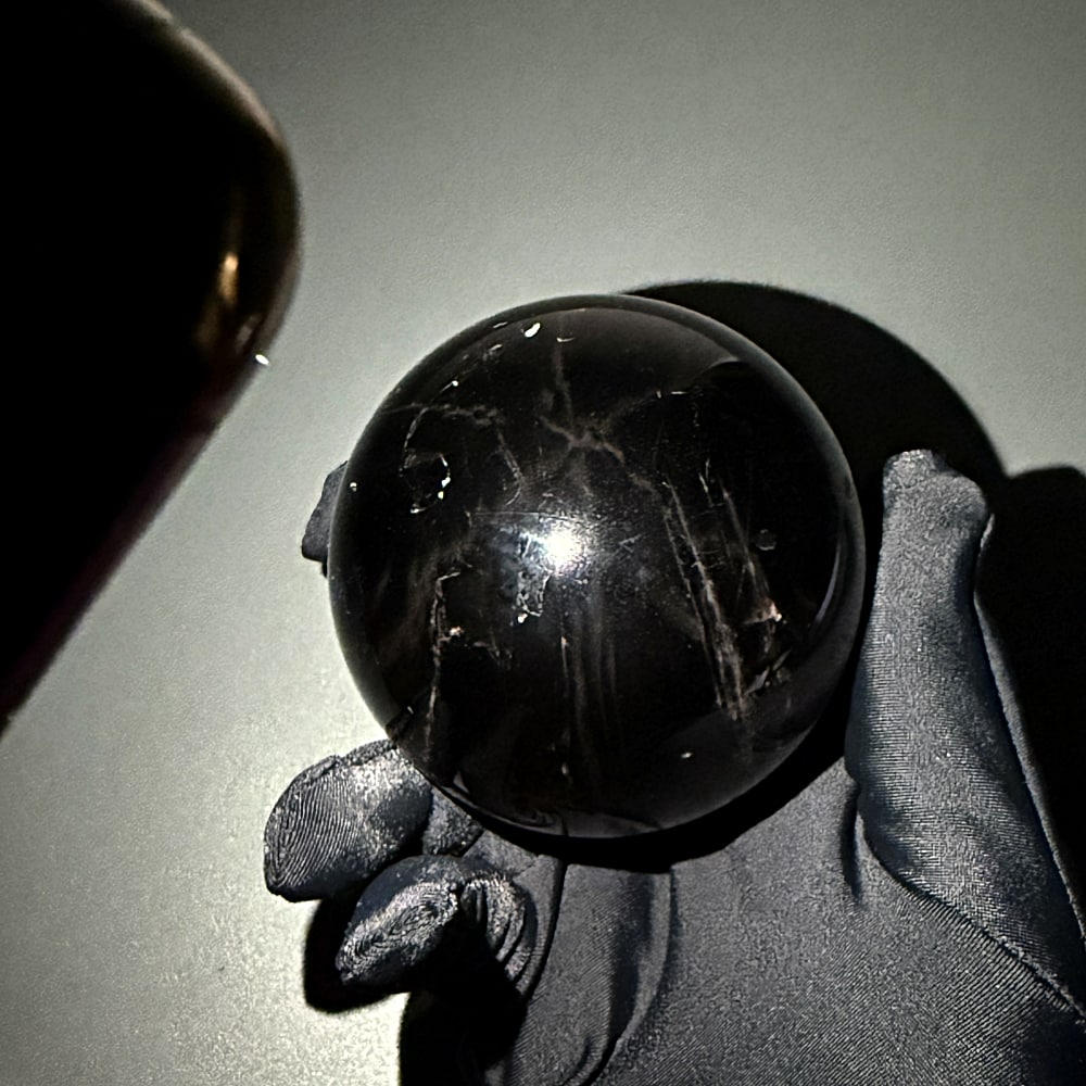 高品質]山東省産スターモリオン丸玉/天然黒水晶スフィア（球体直径76.6