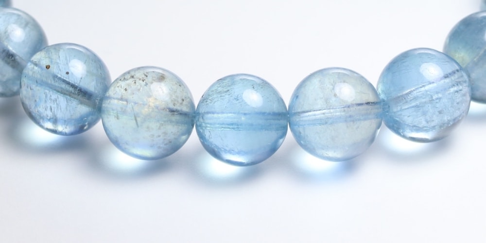 高品質++]モスアクアマリンブレスレット（約9.5mm玉・ブルー系