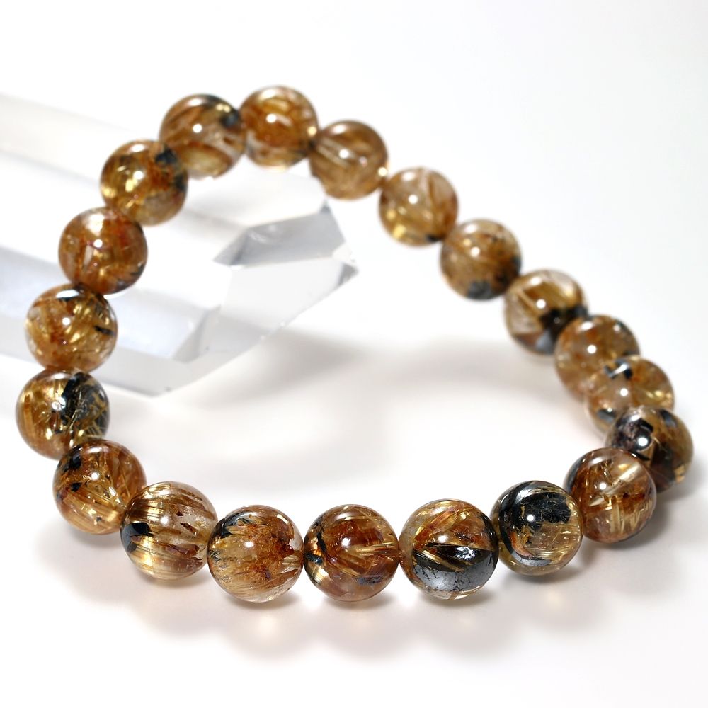高品質++]太陽放射ルチルクォーツブレスレット（約9.5mm玉） - 埼玉県