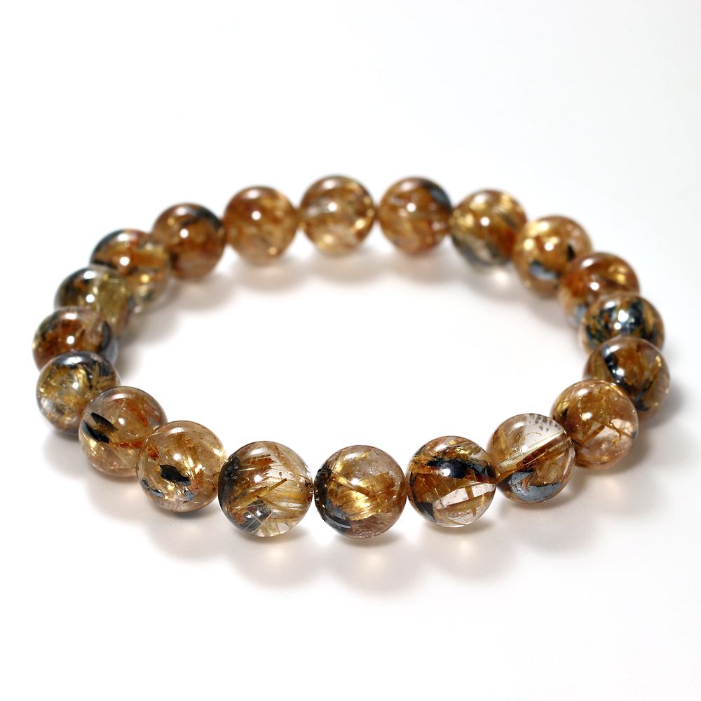 高品質++]太陽放射ルチルクォーツブレスレット（約9.5mm玉） - 埼玉県