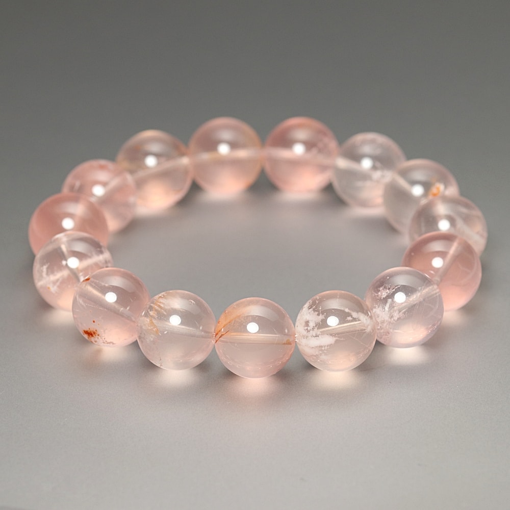 高品質]セリサイトインスターローズクォーツブレスレット（約15mm玉