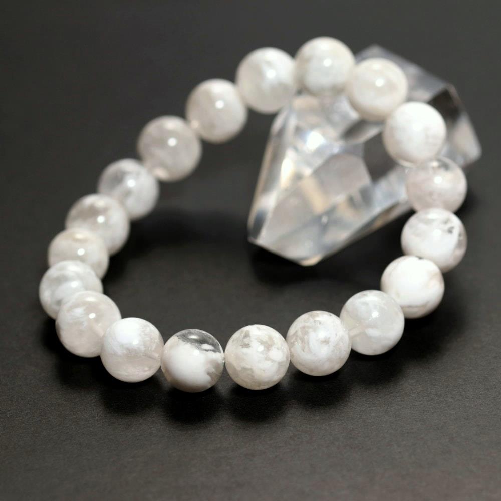 高品質]ホワイトセリサイトインクォーツブレスレット（約11.5mm玉