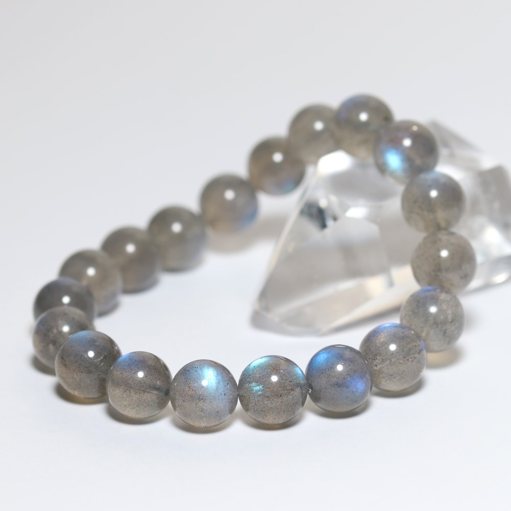 高品質+]ラブラドライトブレスレット（約10.5mm玉・鮮やかなブルー