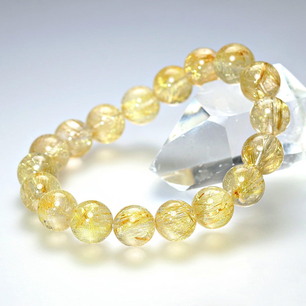 高品質++]ゴールドルチルクォーツブレスレット（約11mm玉） - 埼玉県