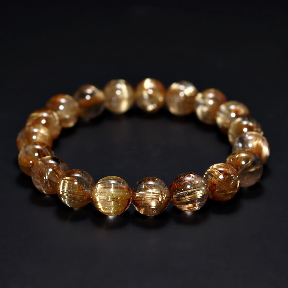 高品質++]タイチンゴールドルチルクォーツブレスレット（約10mm玉