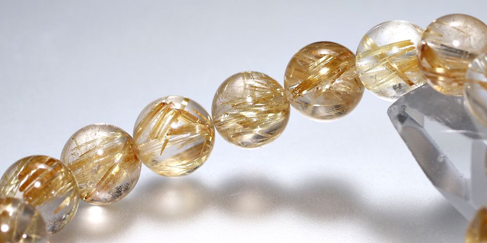 高品質+]タイチンゴールドルチルクォーツブレスレット（約12.5mm玉