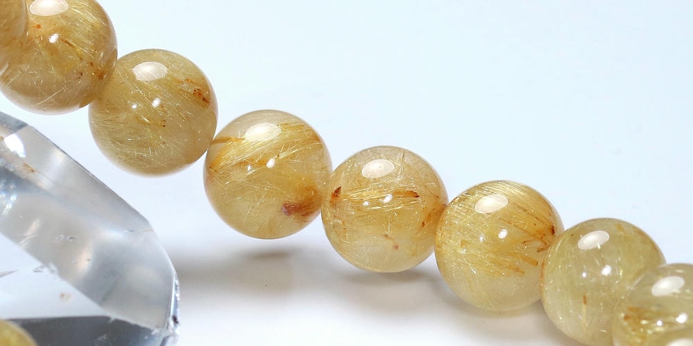 特別価格/3A]ゴールドルチルクォーツブレスレット（約11.5mm玉